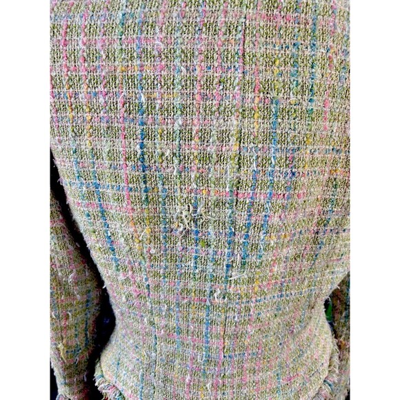 Tweed Fringe Fairy Jacket Y2K Clueless Pastel, Parisian Bouclé Blazer Plaid VTG - Picture 11 of 16